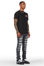 Pasha Black Wash Slim Fit Frayed Jean