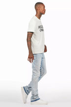 Jian Light Blue Rhinestone Stacked Flare Jean