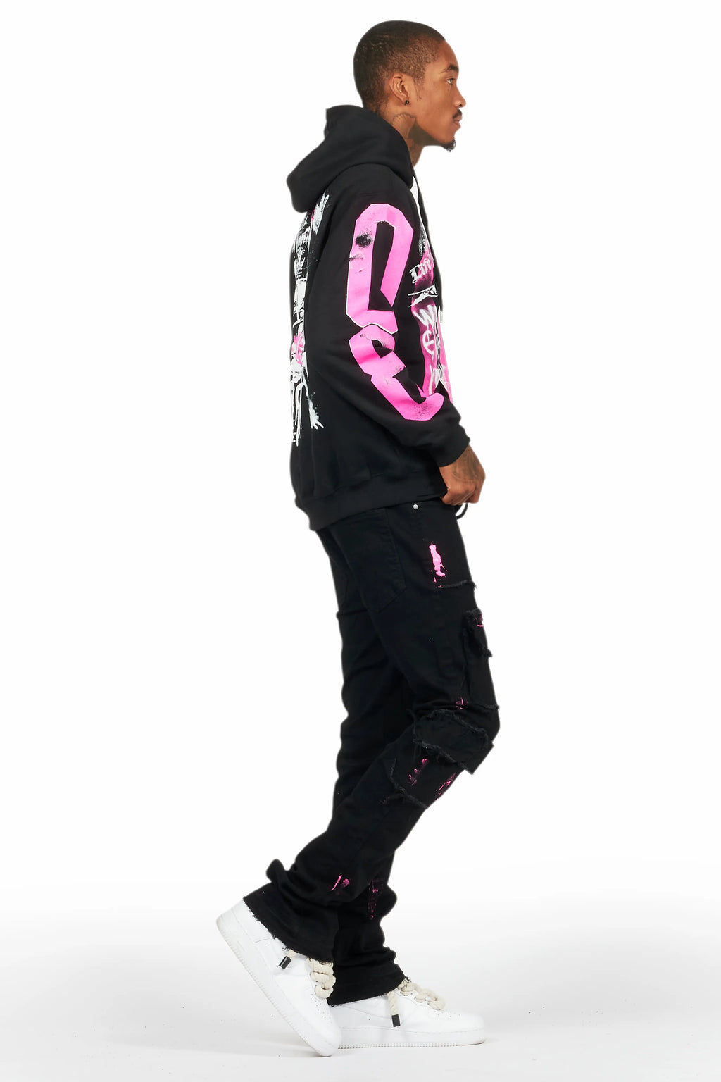Grill Black/Pink Hoodie/Stacked Flare Jean Bundle