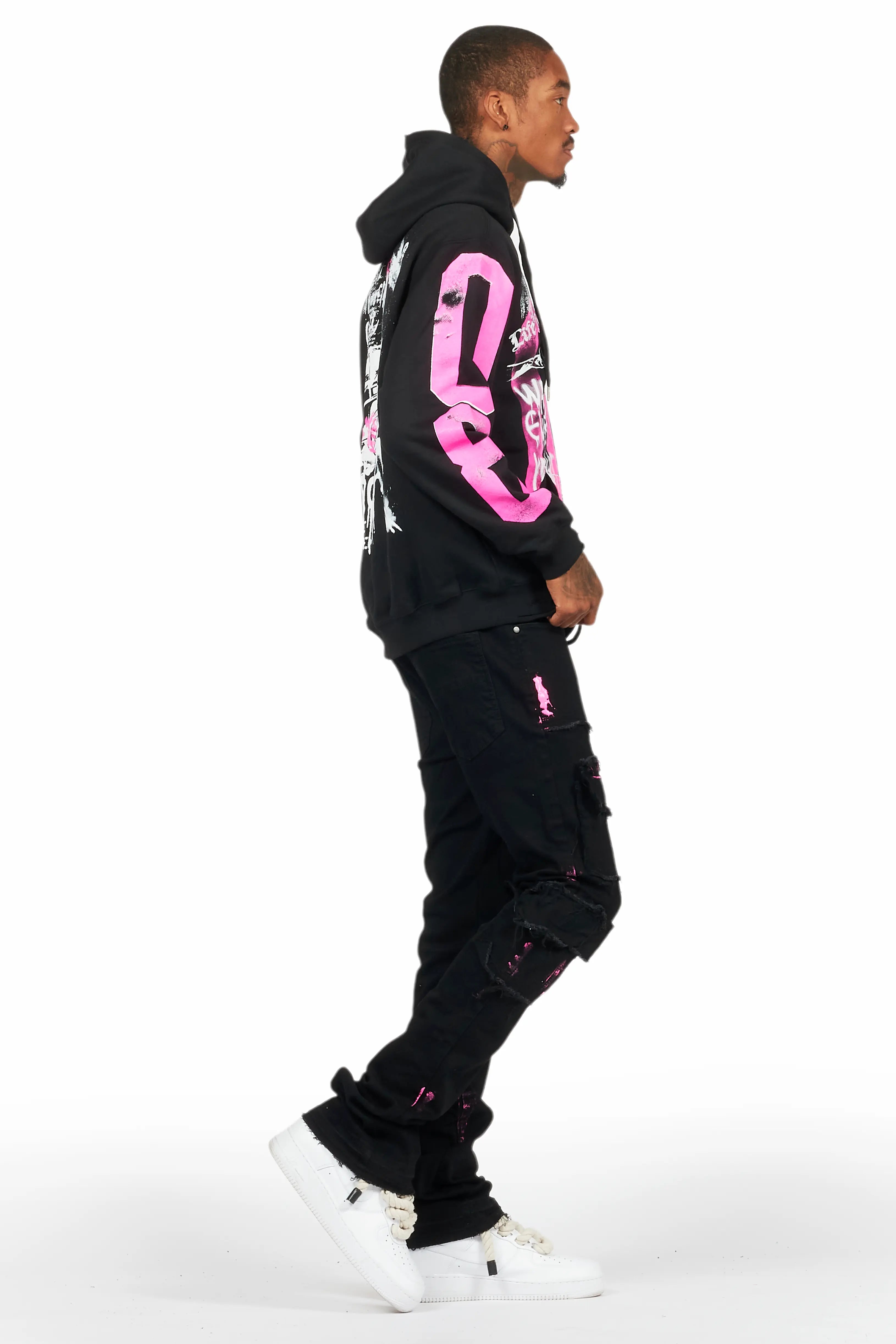 Grill Black/Pink Hoodie/Stacked Flare Jean Bundle