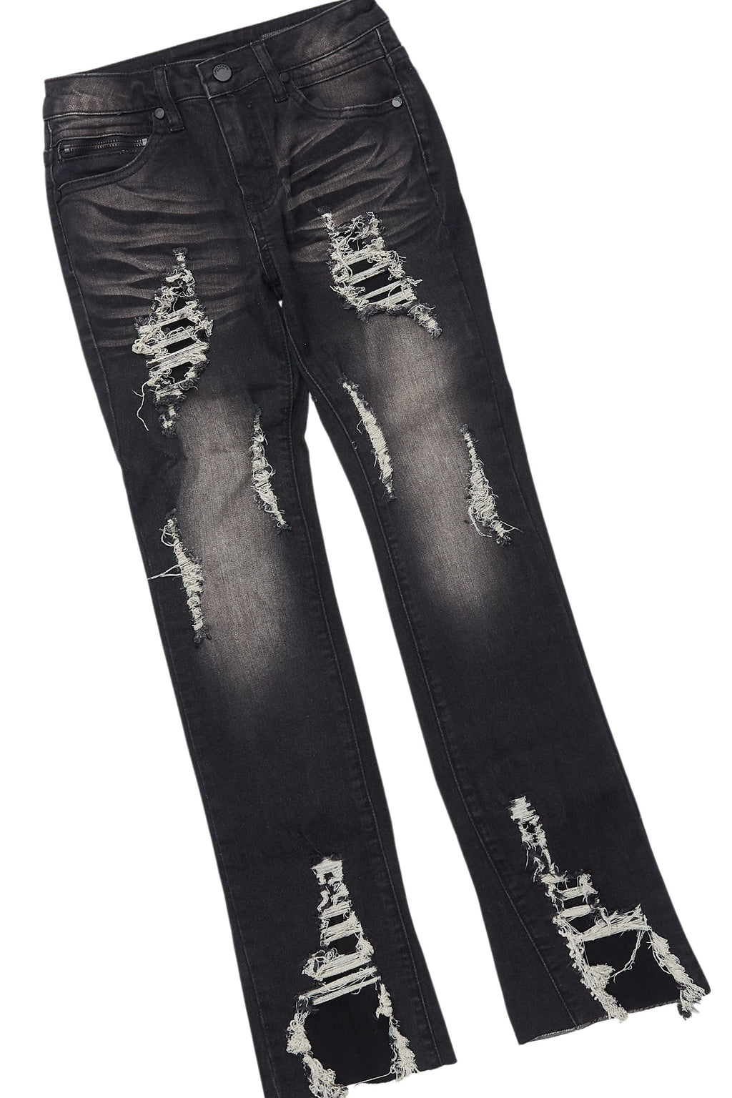 Boys Kip Vintage Black/White T-Shirt/Stacked Flare Jean Set