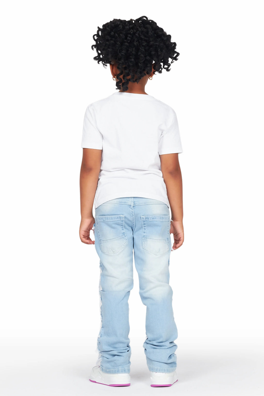 Girls Helia White/Blue T-Shirt/Stacked Flare Jean Set