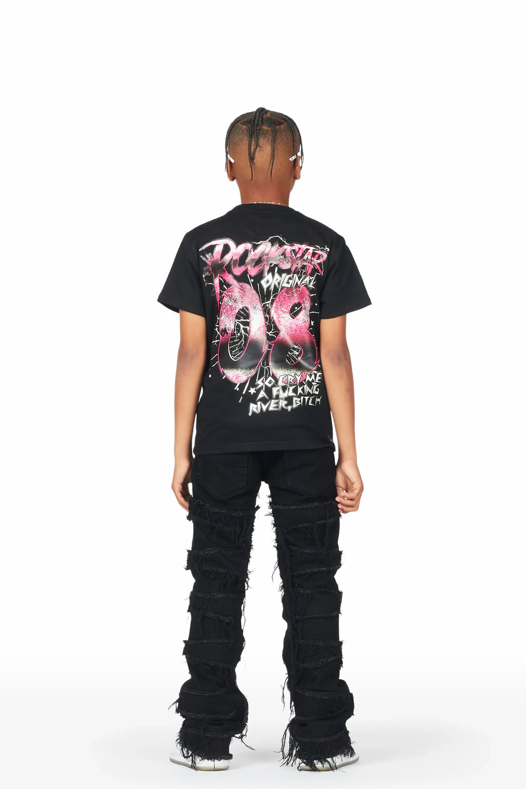 Boys Isuel Black T-Shirt/Stacked Flare Jean