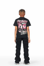 Boys Isuel Black T-Shirt/Stacked Flare Jean