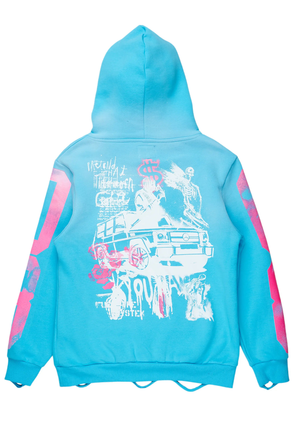 Grill Blue Distressed Graphic Hoodie