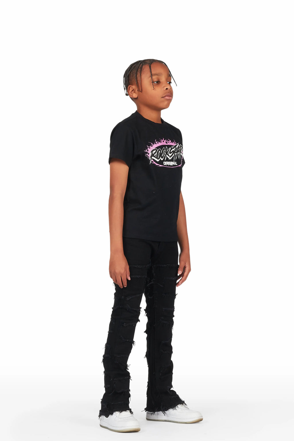 Boys Samael Black T-Shirt/Stacked Flare Jean