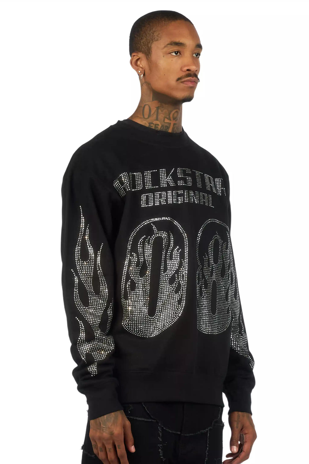Jahlil Black/Silver Rhinestone Crewneck Sweatshirt