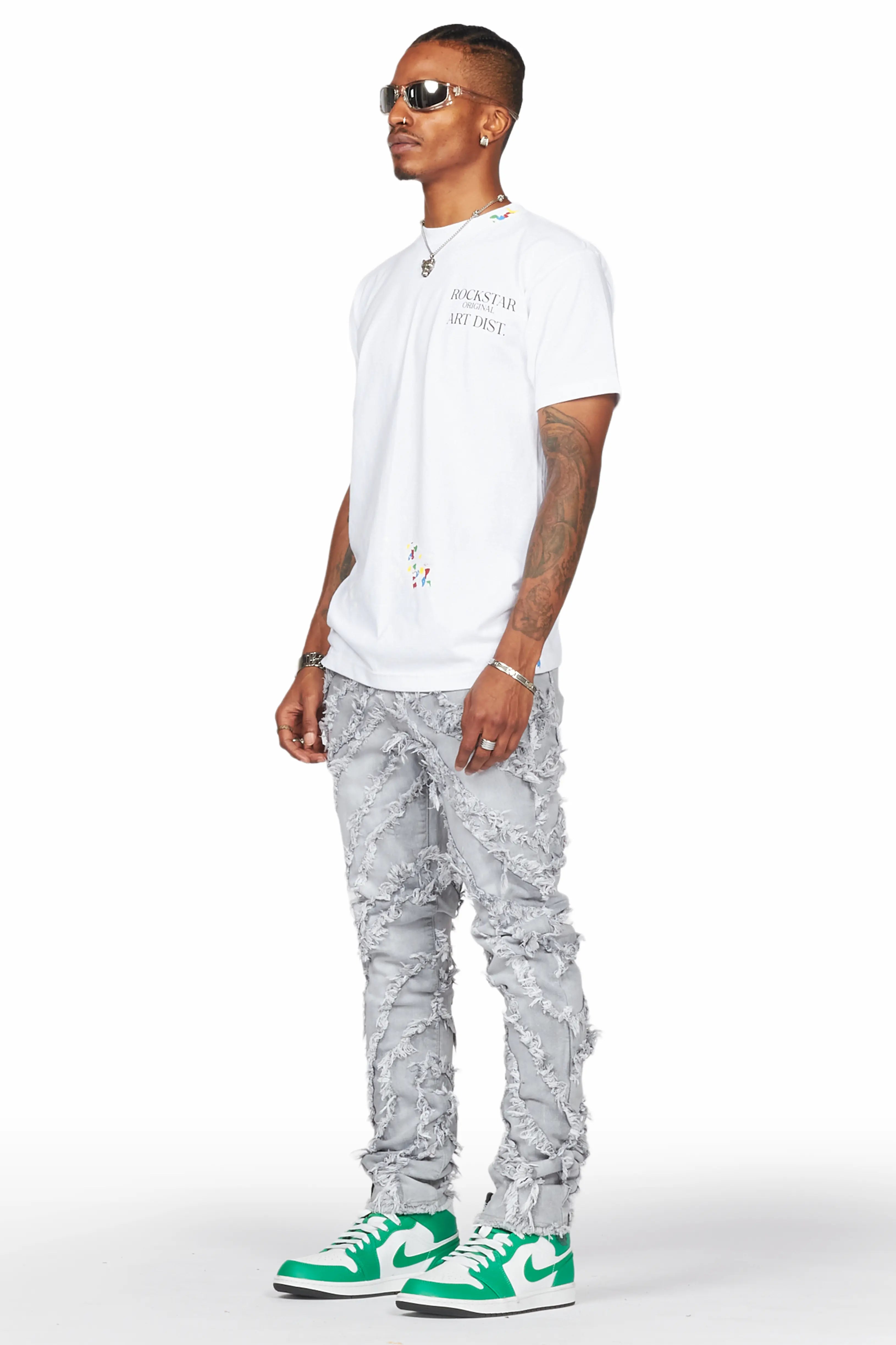 Cadiz Grey Diagonal Patch Skinny Fit Jean