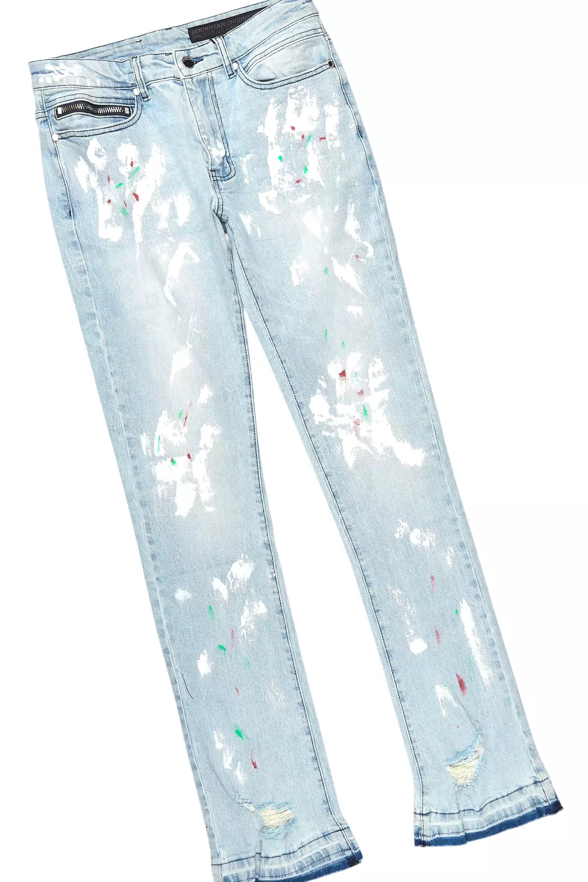 Tarl Blue Oversized T-Shirt/Stacked Flare Jean Set