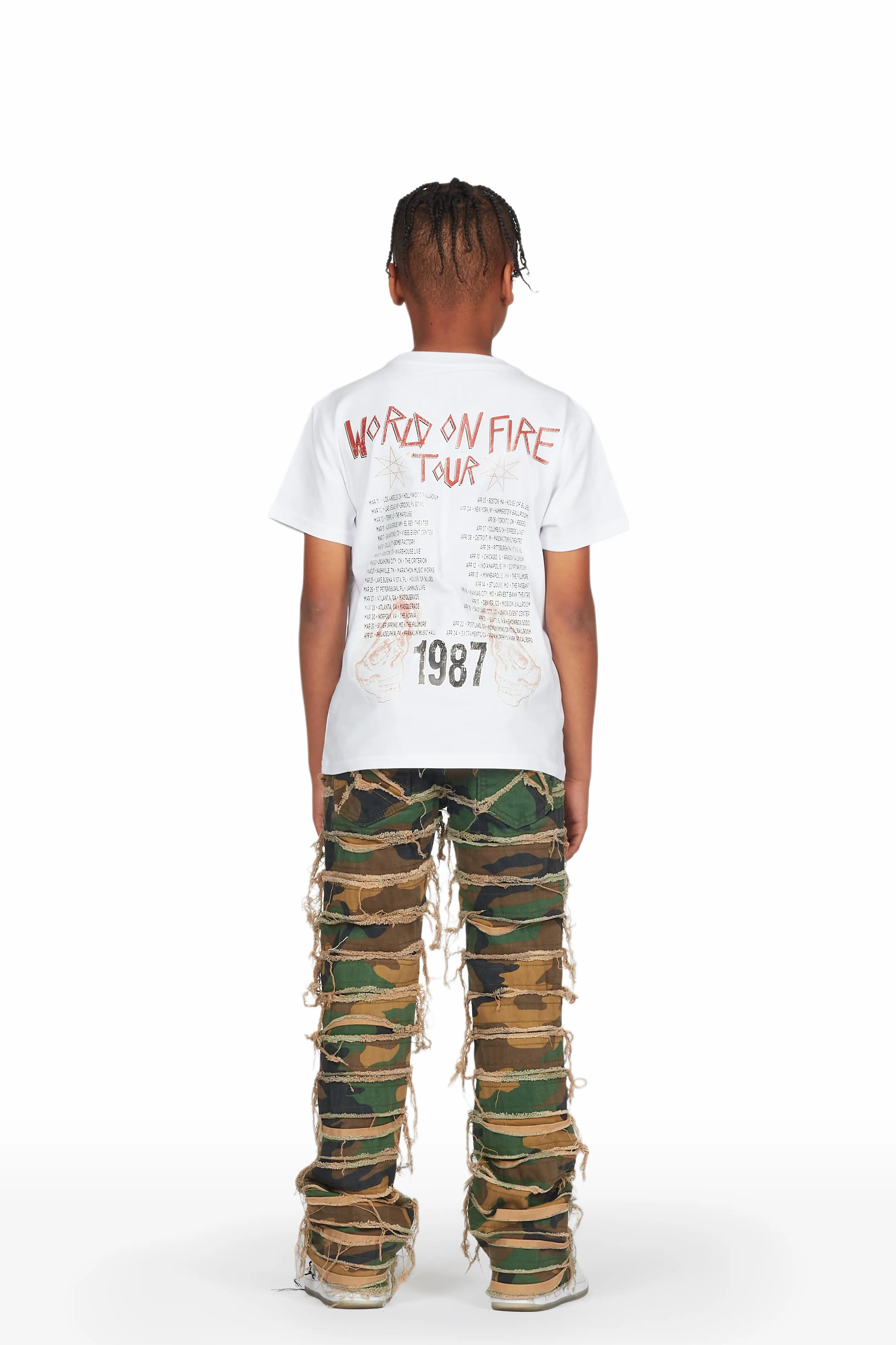 Boys Barrett Camo/White T-Shirt/Stacked Flare Jean Set