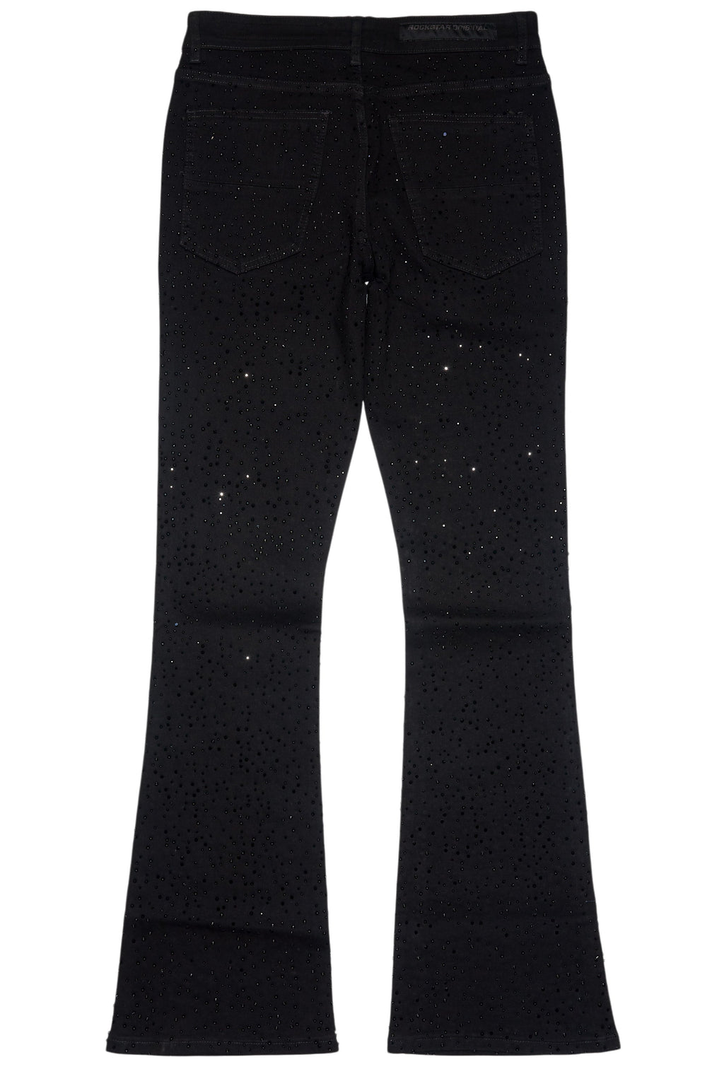 Lucki Black Rhinestone Stacked Flare Jean