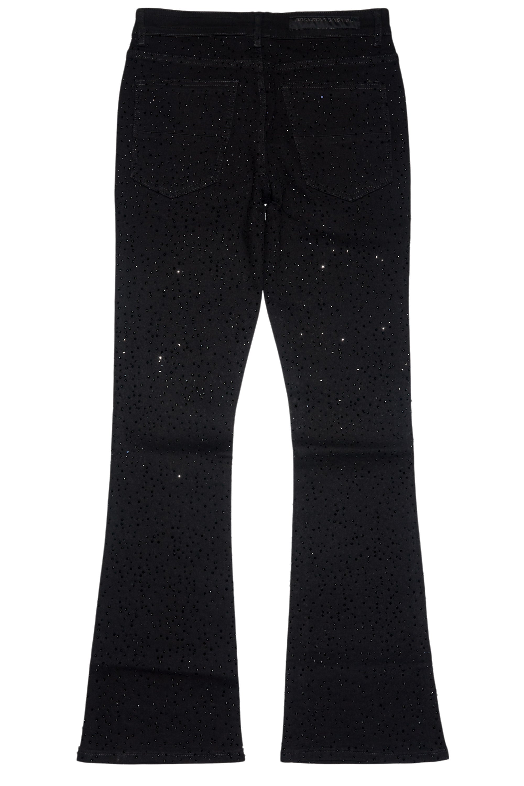 Lucki Black Rhinestone Stacked Flare Jean