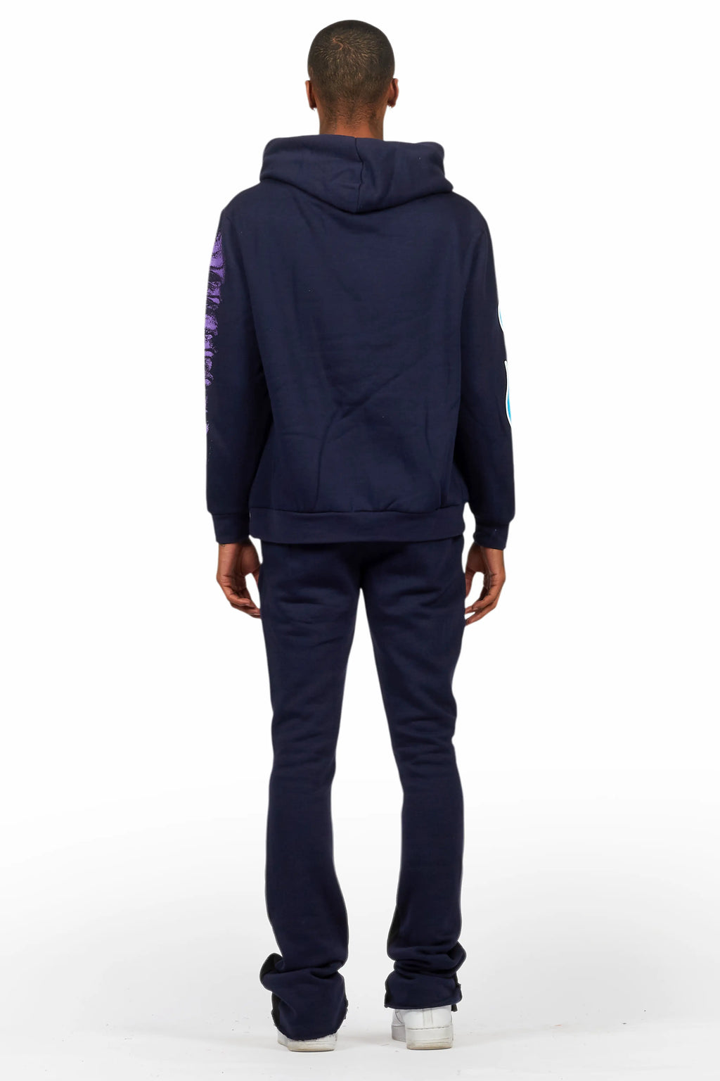 Beno Navy Stacked Flare Hoodie Track Set
