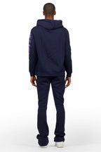 Beno Navy Stacked Flare Hoodie Track Set