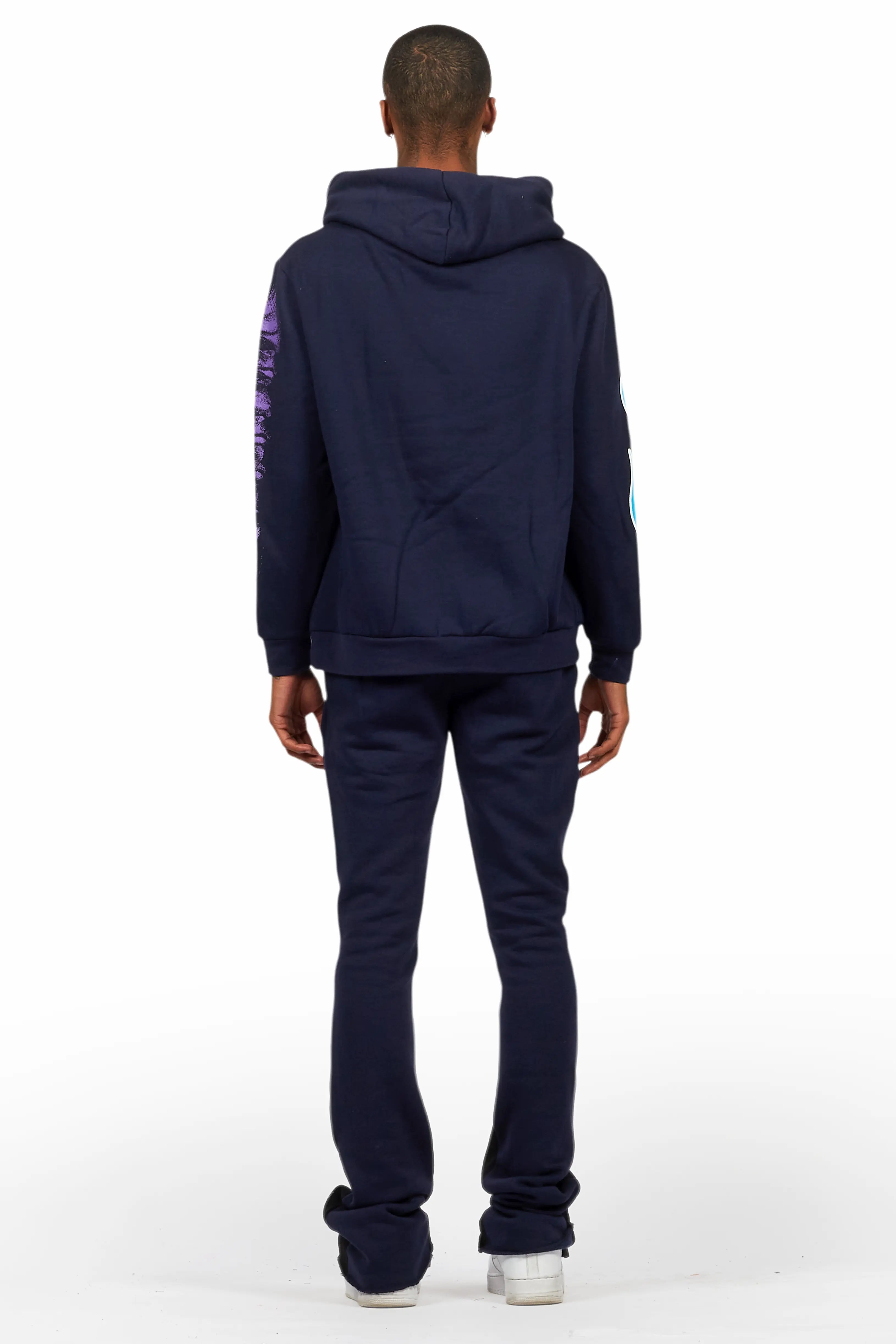 Beno Navy Stacked Flare Hoodie Track Set
