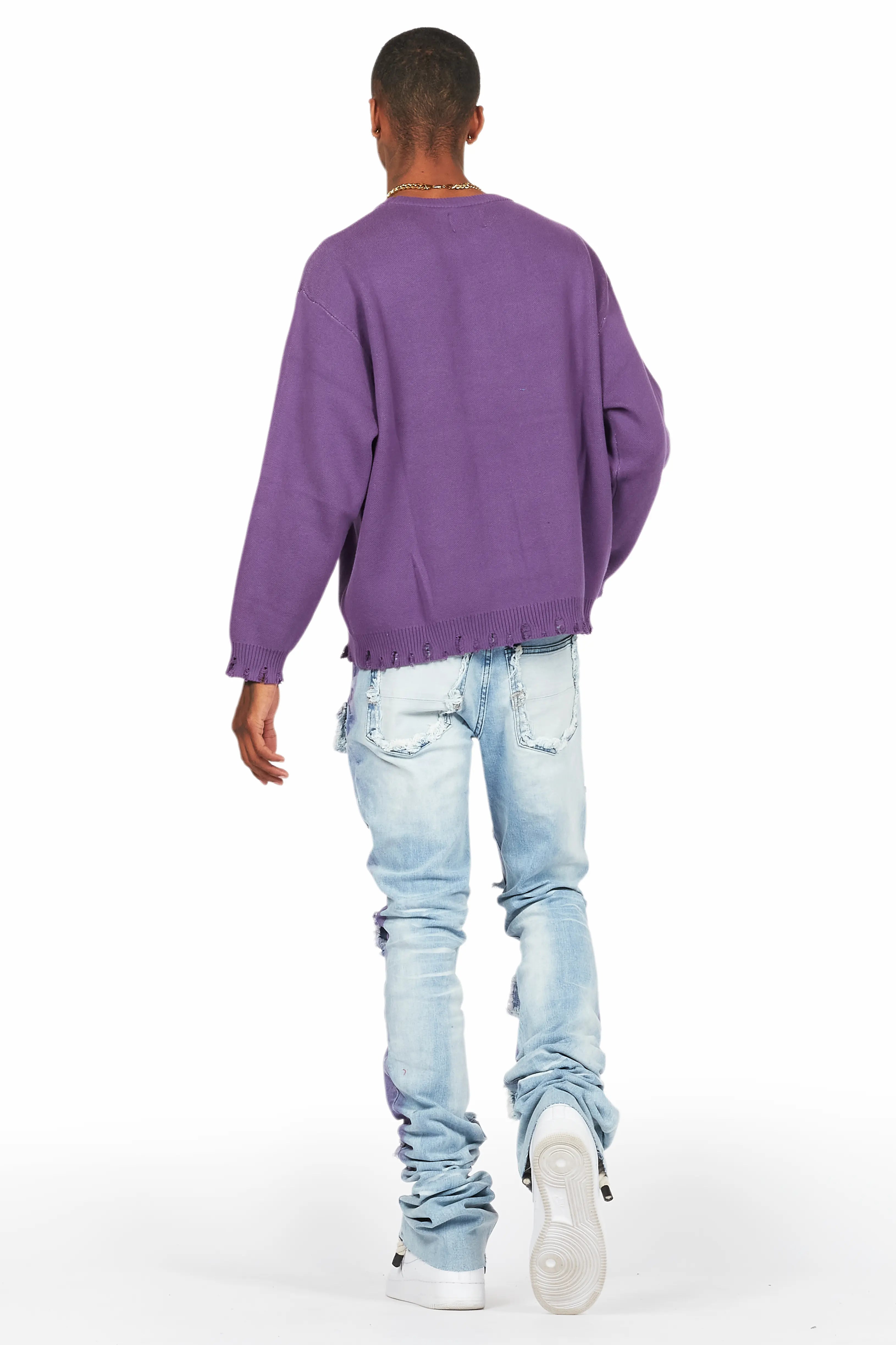 Mallow Purple Knit Sweater/Super Stacked Flare Jean Bundle