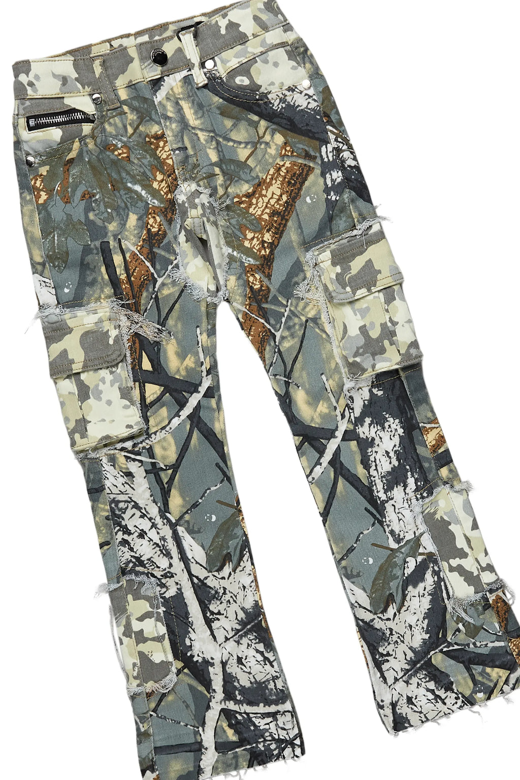 Boys Koen Grey/Tree Camo T-Shirt/Stacked Flare Jean Set