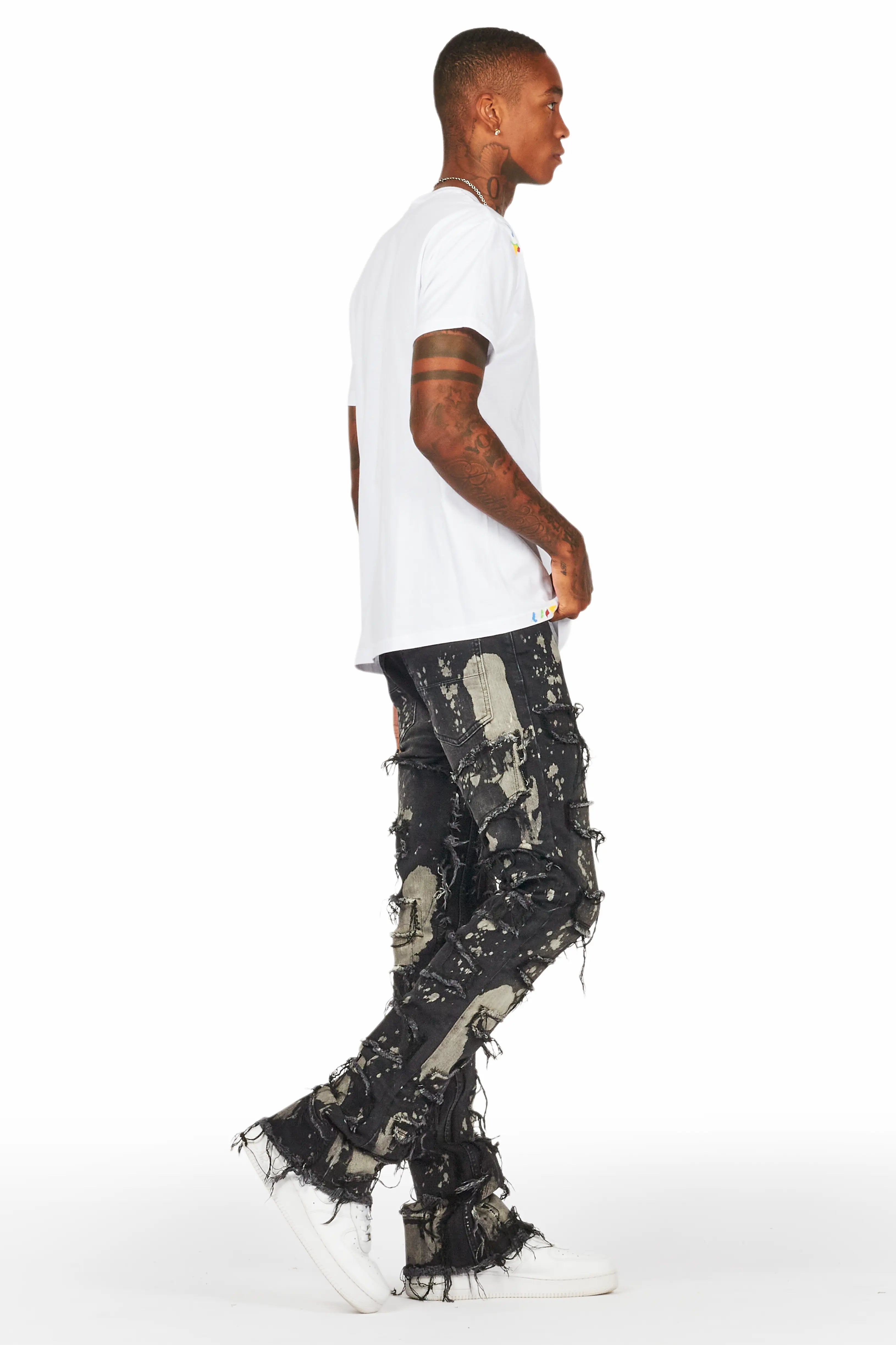 Laban Black Bleach Stacked Flare Jean