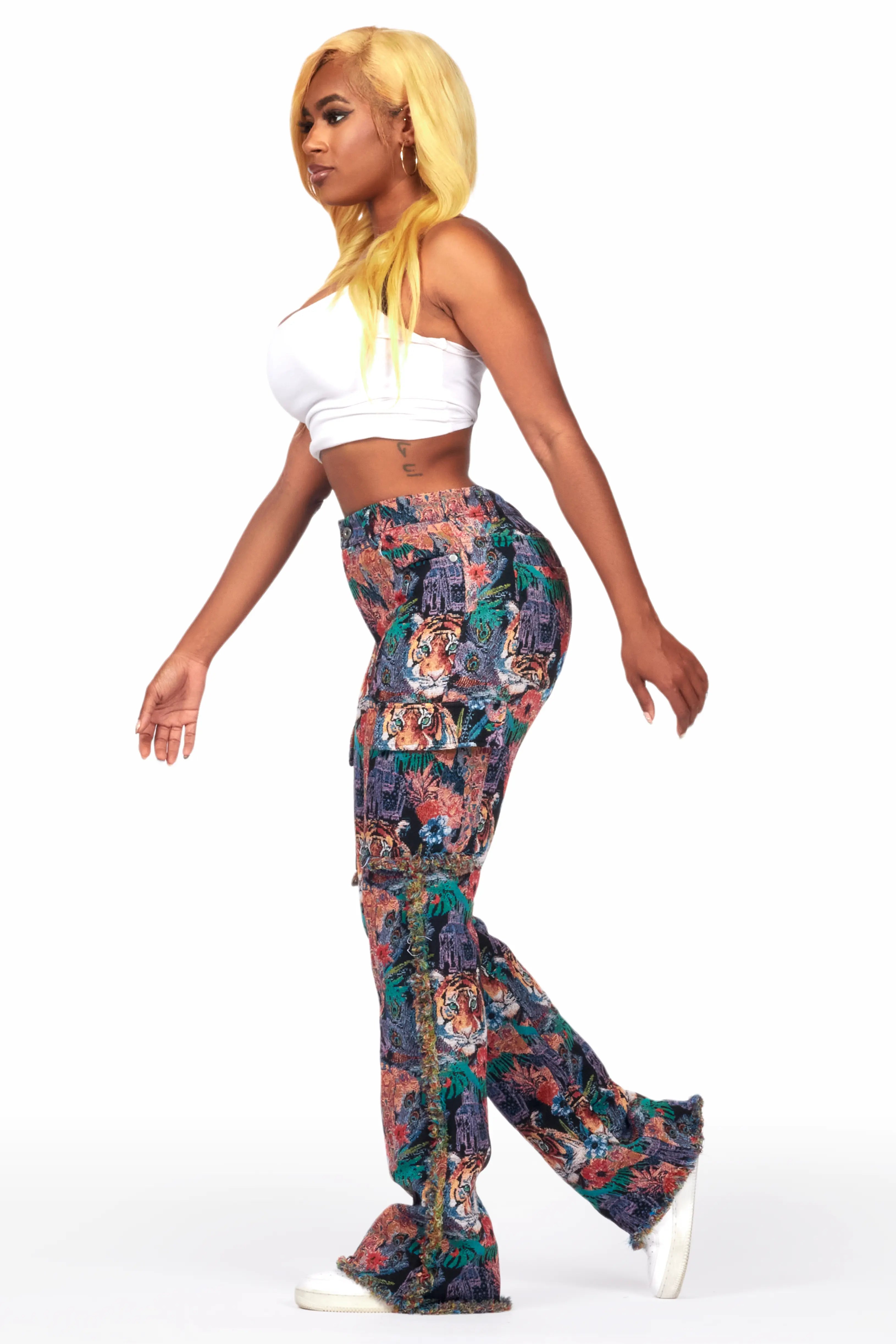 Rena Black Tapestry Stacked Pant
