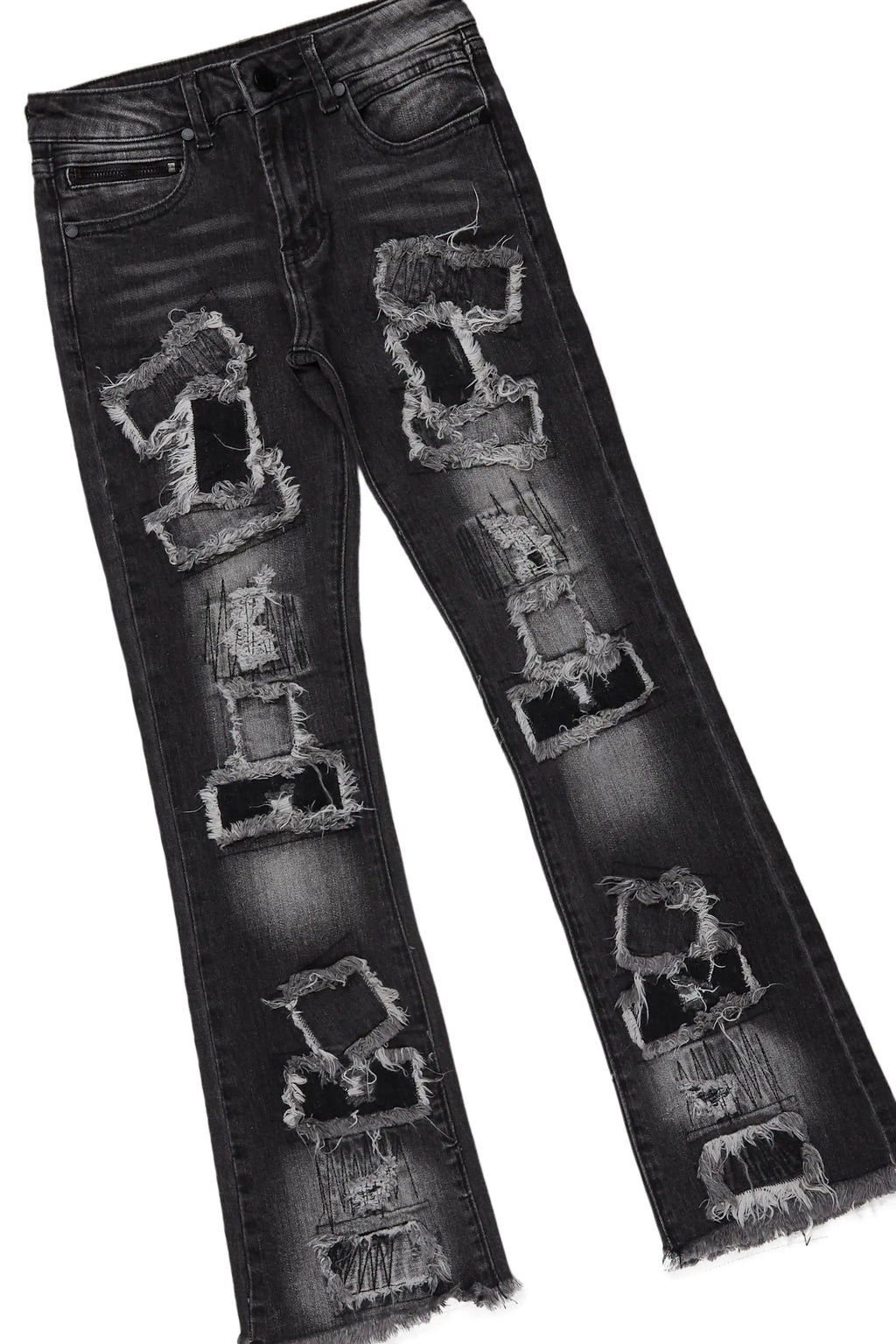 Boys Alaric Grey/White T-Shirt/Stacked Flare Jean Set