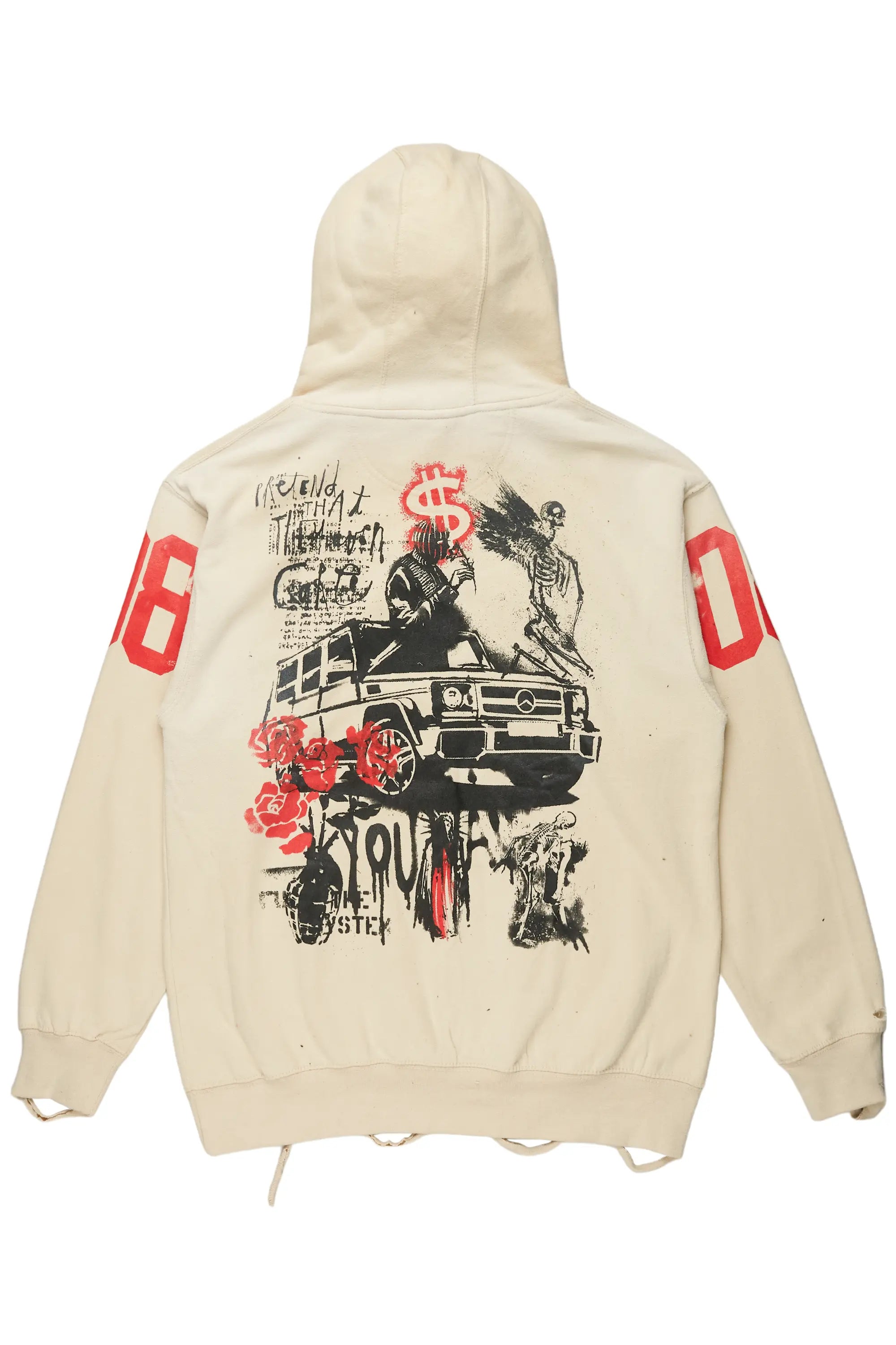 Grill Beige Distressed Graphic Hoodie