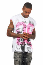 Grill White/Pink Graphic Muscle T-Shirt