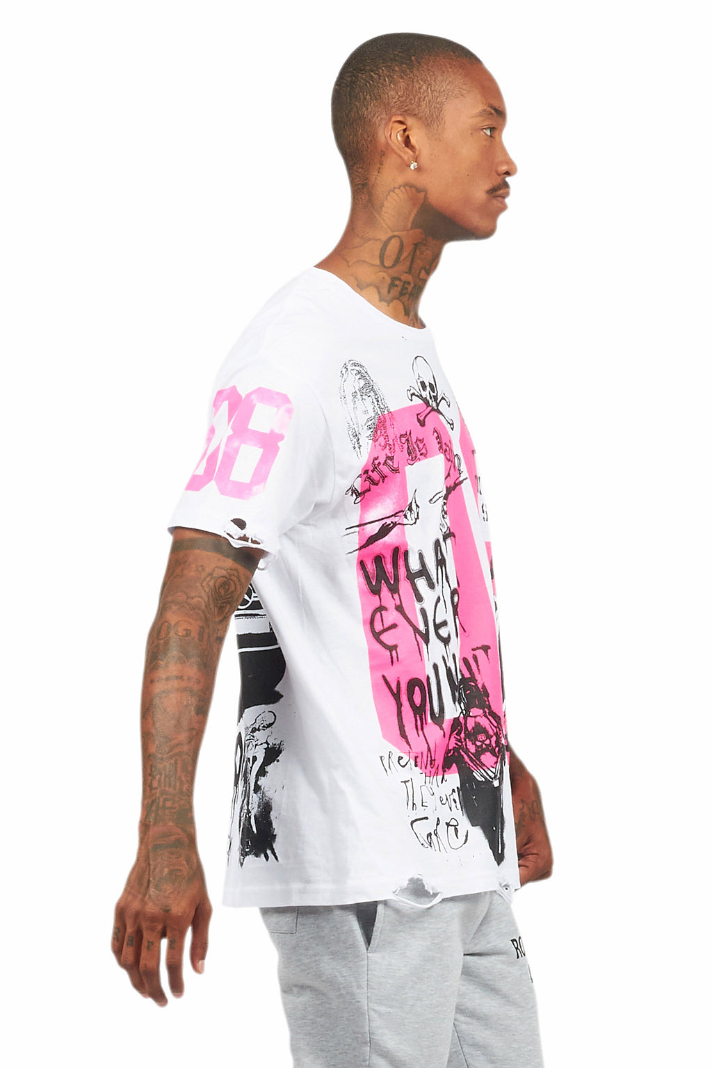 Grill White/Pink Graphic Oversized T-Shirt