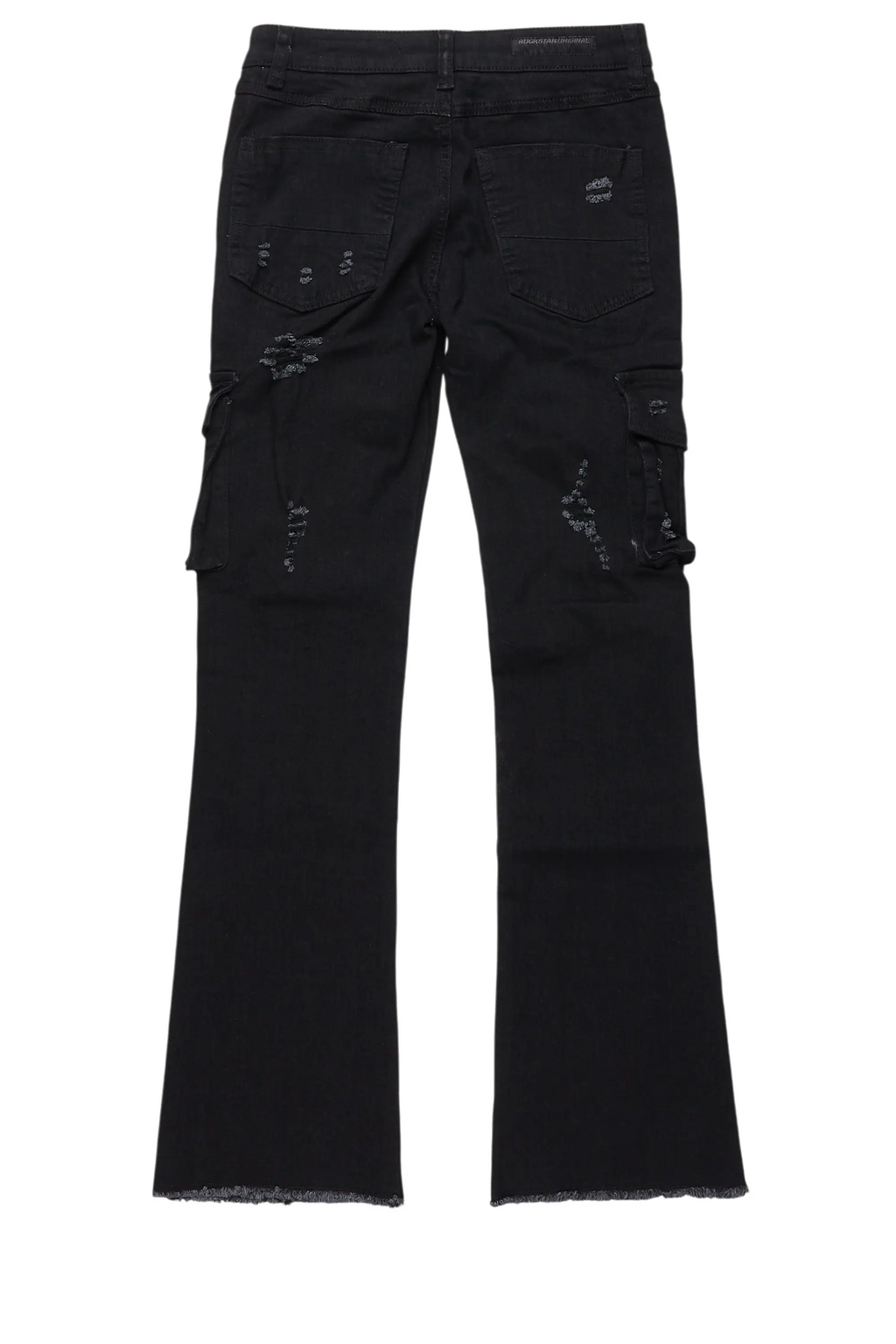 Boys Adalee Black Slim Stacked Flare Cargo Jean