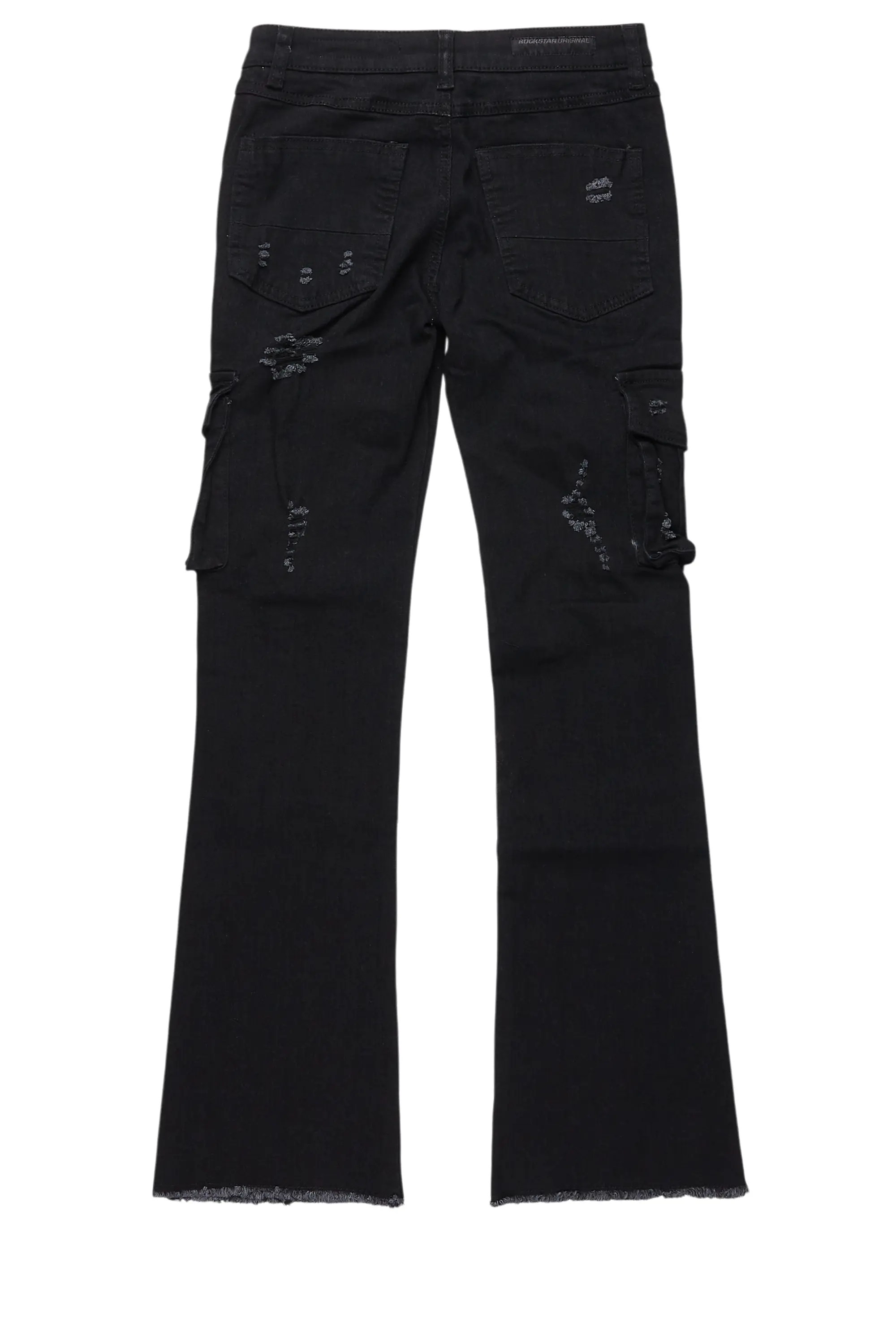 Boys Adalee Black Slim Stacked Flare Cargo Jean