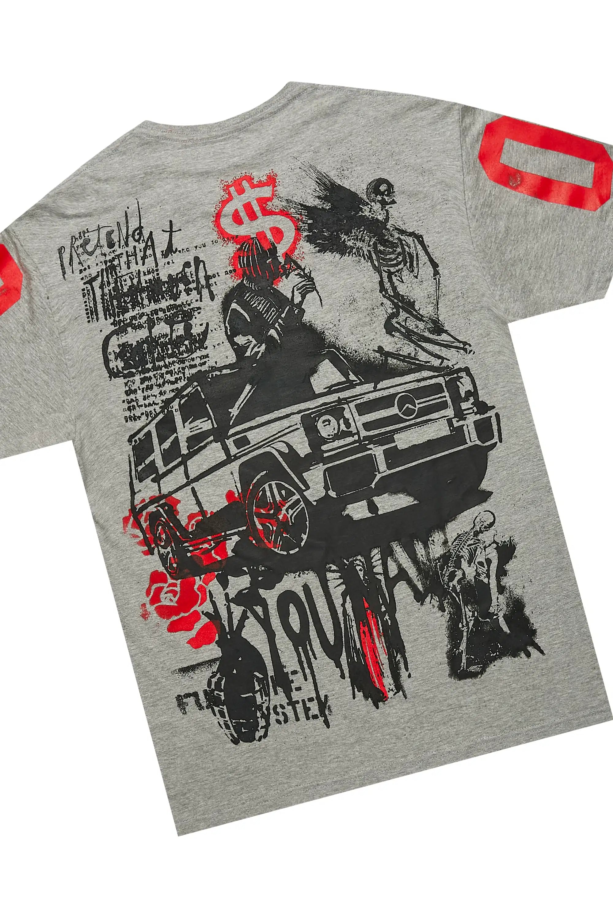 Grill Heather Grey/Red T-Shirt/Denim Short Set