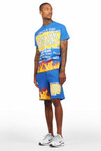 Beno Royal Blue Graphic T-Shirt Short Set