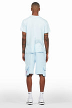 Beno Baby Blue T-Shirt Cargo Shorts Set