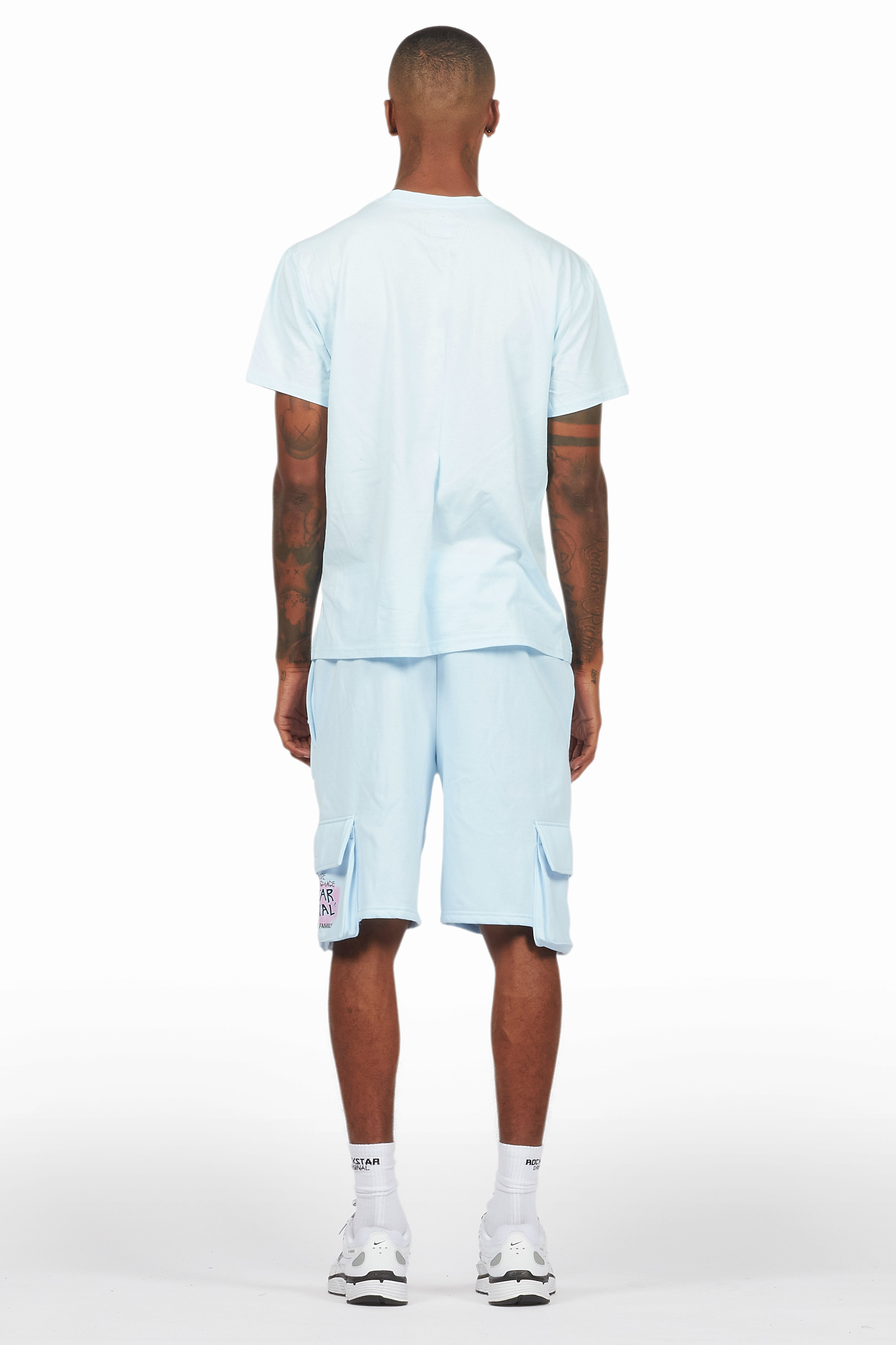 Beno Baby Blue T-Shirt Cargo Shorts Set