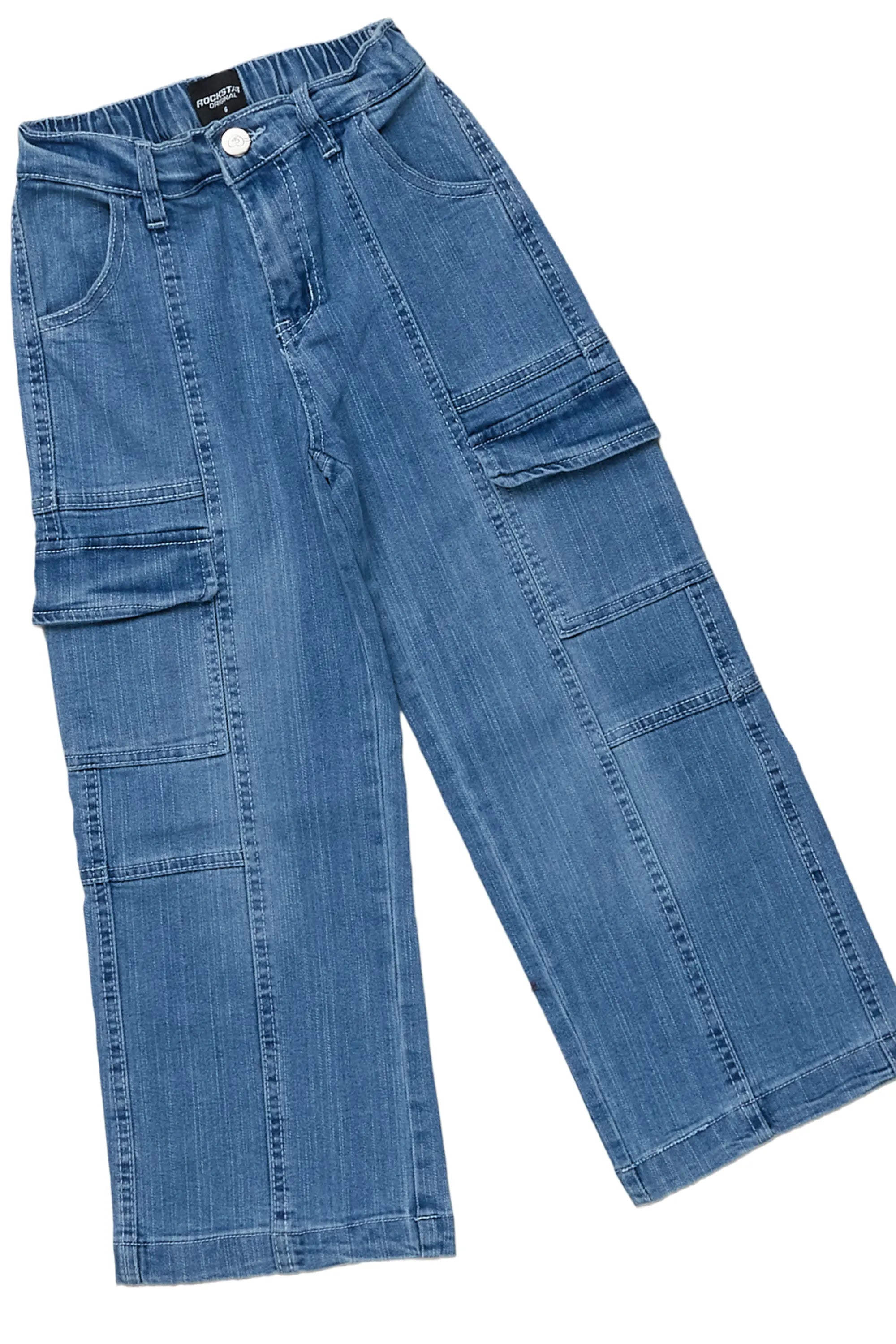 Girls Fatma White T-Shirt Wide Leg Cargo Jean Set