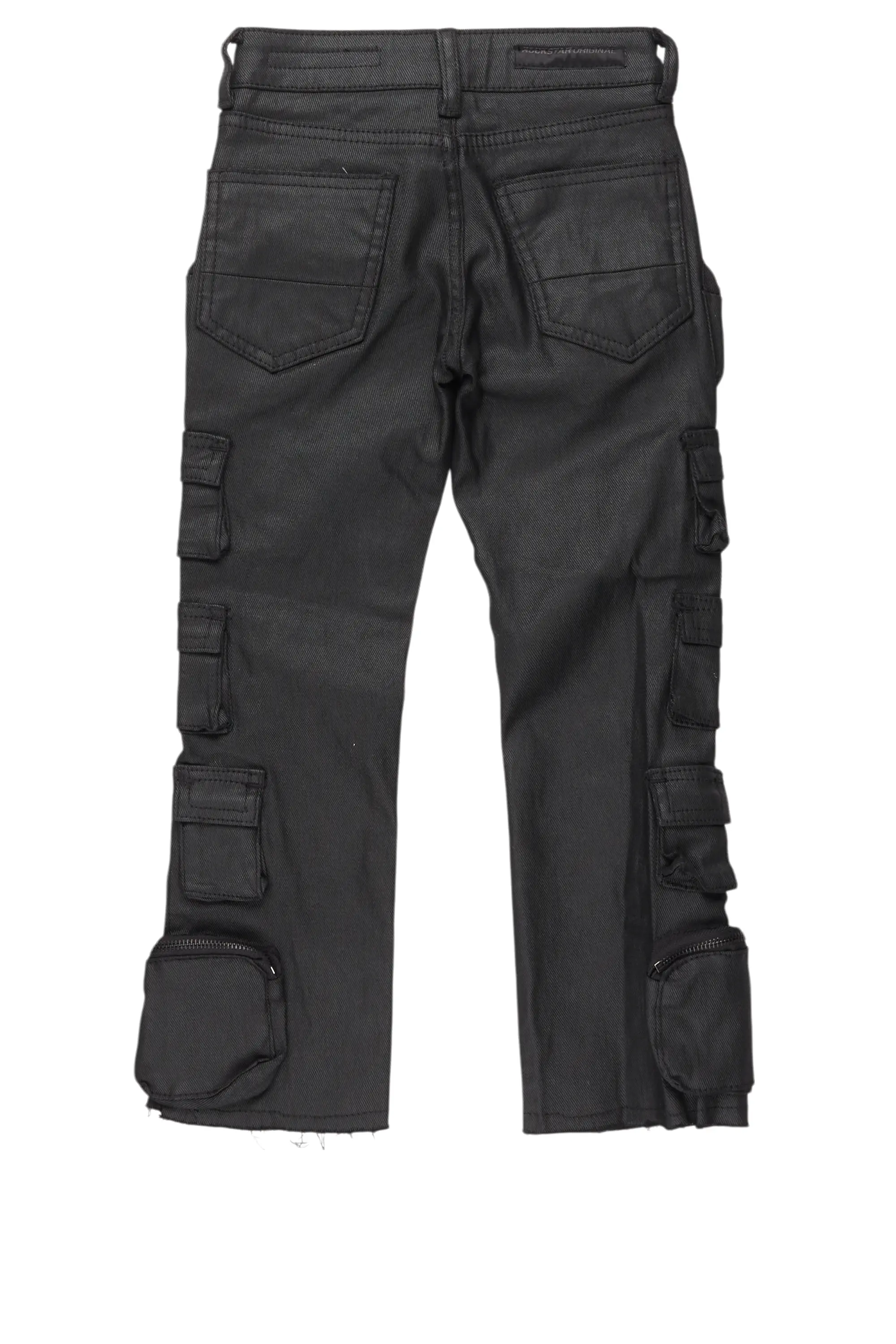 Boys Konrad Black Coated Stacked Flare Jean