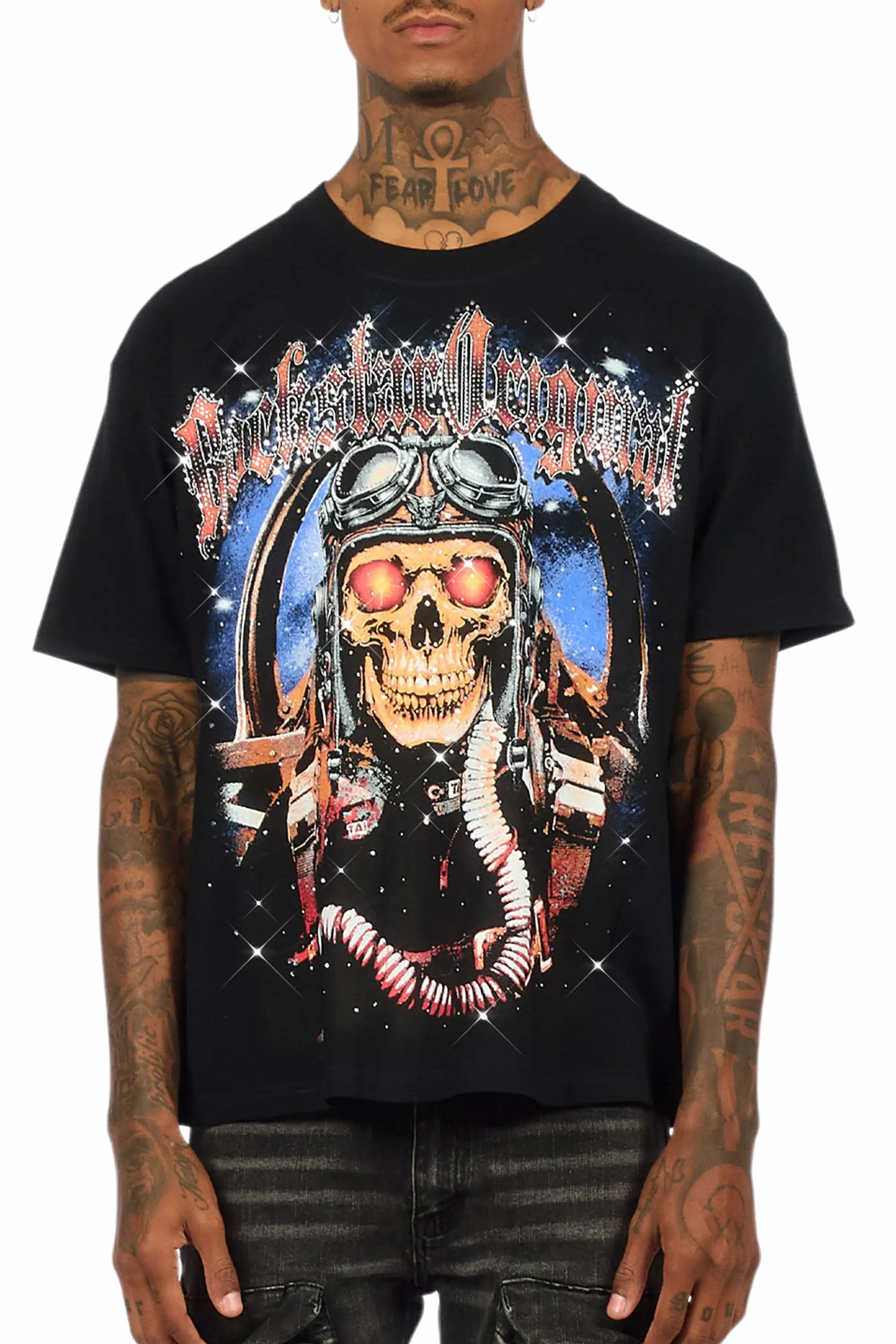 Airhart Black Graphic Rhinestone T-Shirt