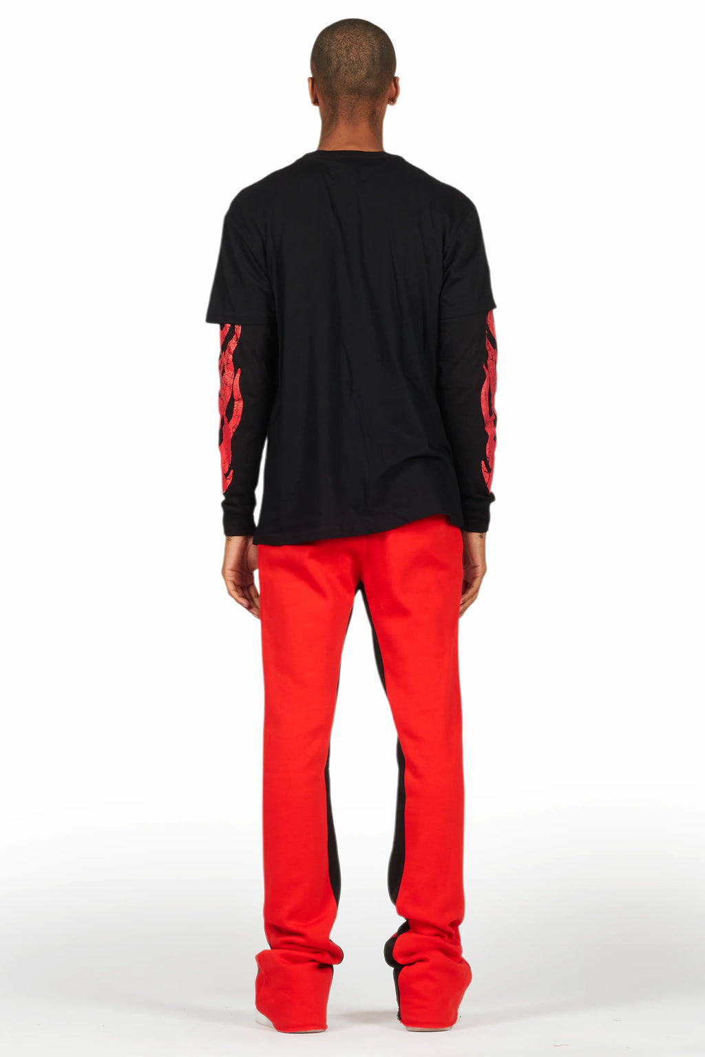 Amos Black/Red Double Layer T-Shirt/Stacked Baggy Pant Set