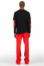 Amos Black/Red Double Layer T-Shirt/Stacked Baggy Pant Set