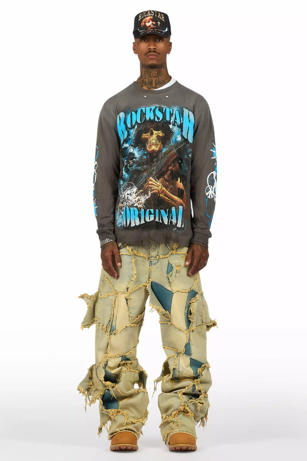 Zare Charcoal/Blue Long Sleeve Graphic T-Shirt