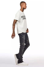 Kama Dark Grey Rhinestone Stacked Flare Jean