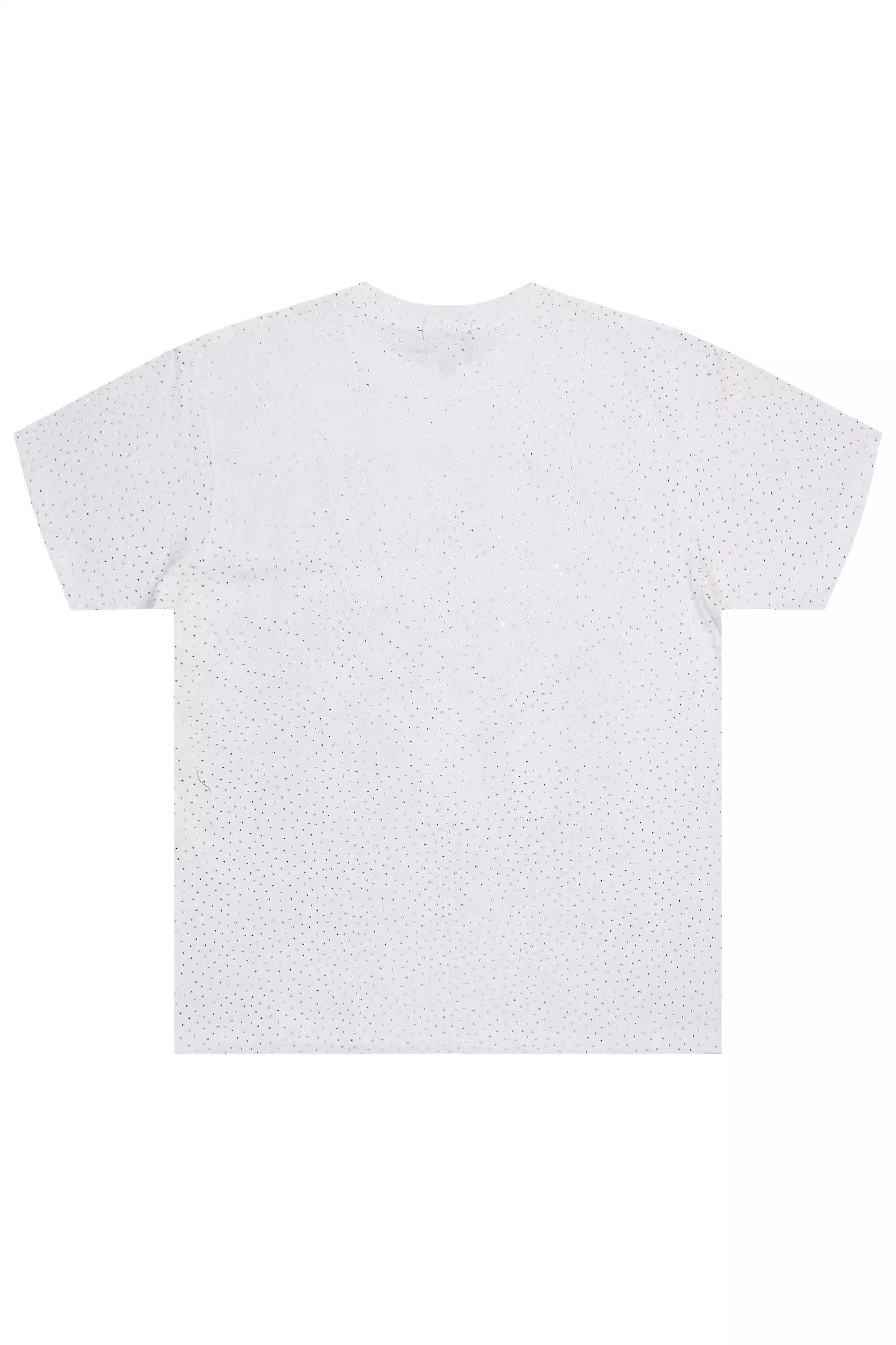 Flamur White Graphic Rhinestone T-Shirt