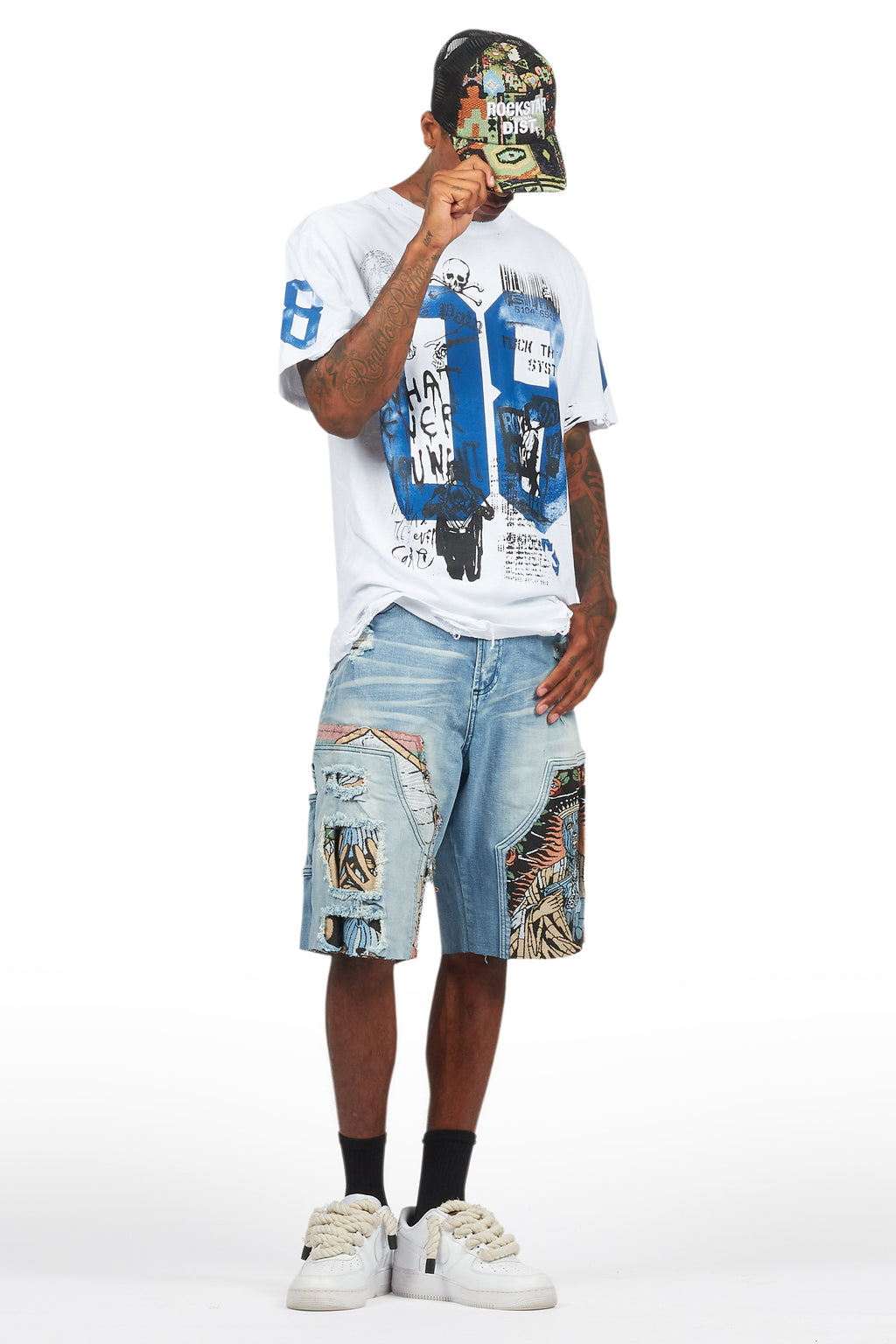 Grill White/Blue Tapestry T-Shirt/Denim Short Set