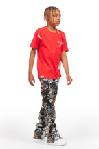 Boys Jari Multi Stacked Tapestry Flare Jean
