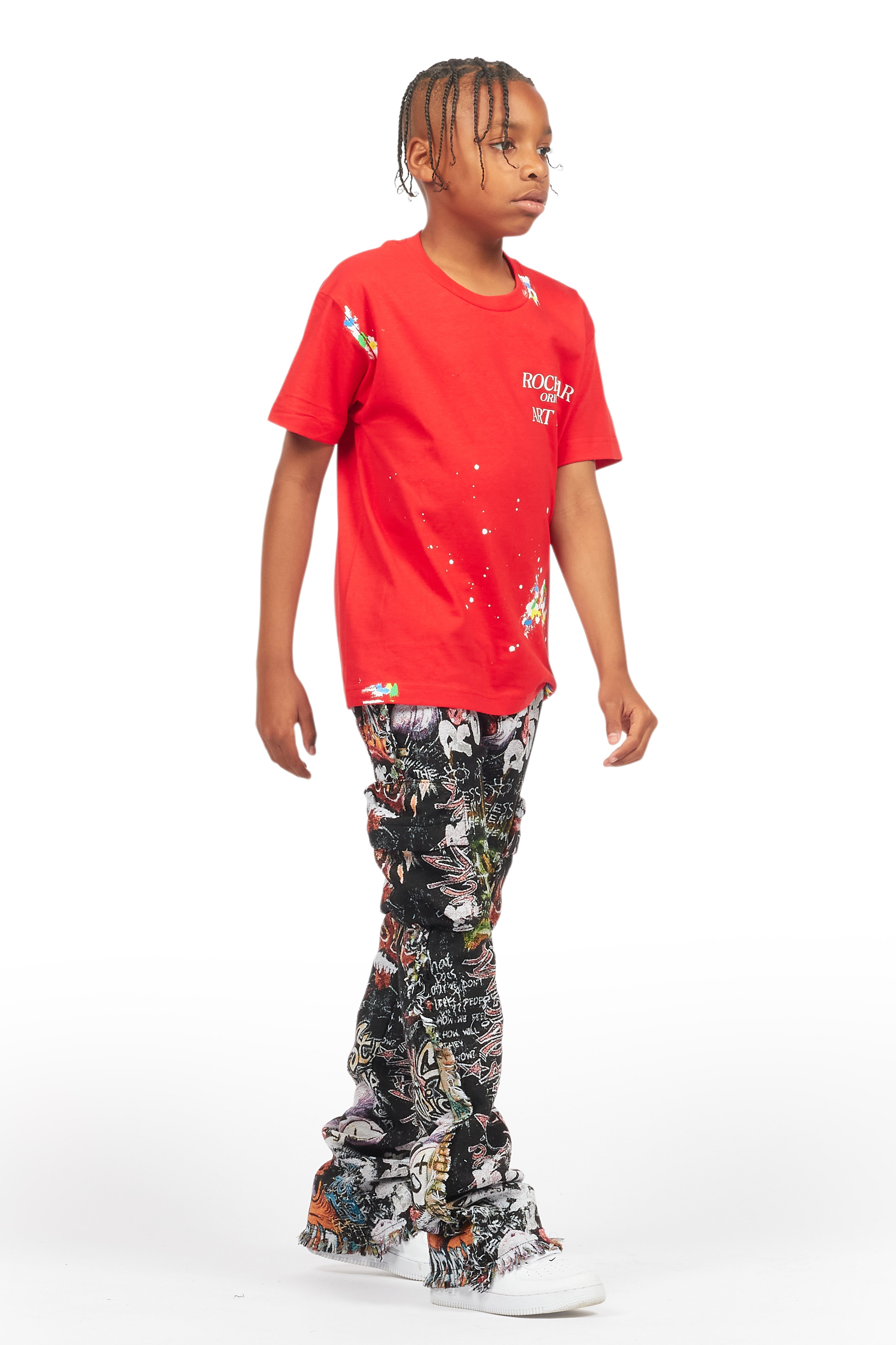 Boys Jari Multi Stacked Tapestry Flare Jean