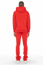Raffer Red Hoodie/Stacked Flare Pant Set
