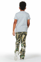 Boys Kyaire Grey/Tree Camo T-Shirt/Stacked Flare Jean Set