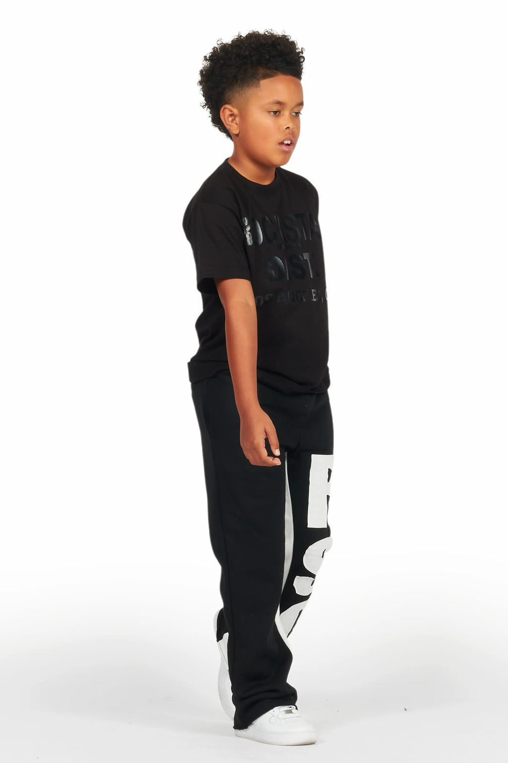 Boys Uko Black/White Stacked Baggy Flare Pant
