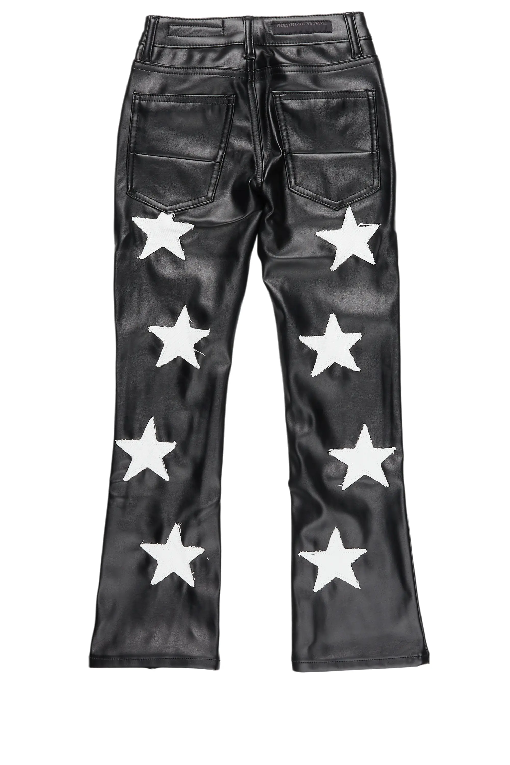 Boys Steen Black PU Stacked Flare Jeans