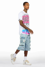 Beno White/Blue T-Shirt/Denim Short Set