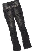 Amina Black Washed T-Shirt Stacked Flare Jean Set